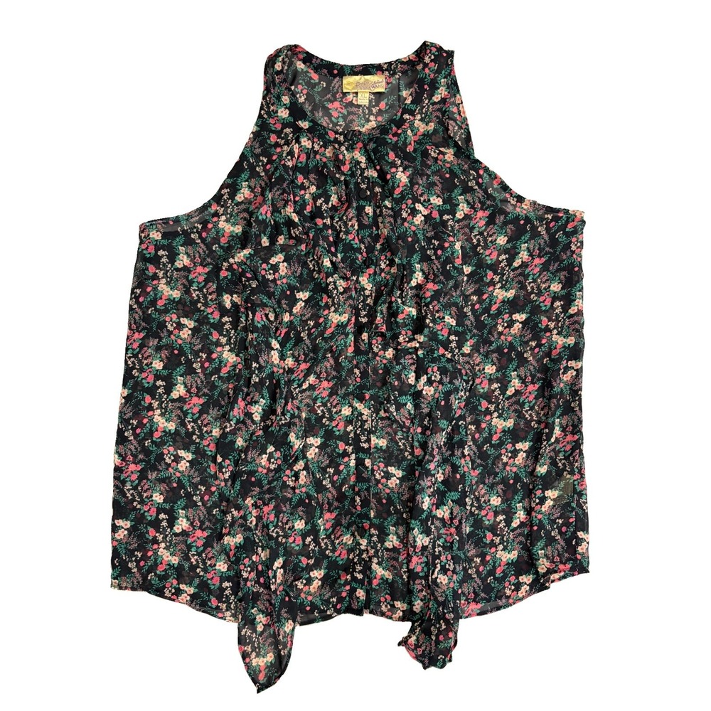 Princess Vera Wang Floral Sleeveless Tie Neck Chiffon Blouse Women's XL